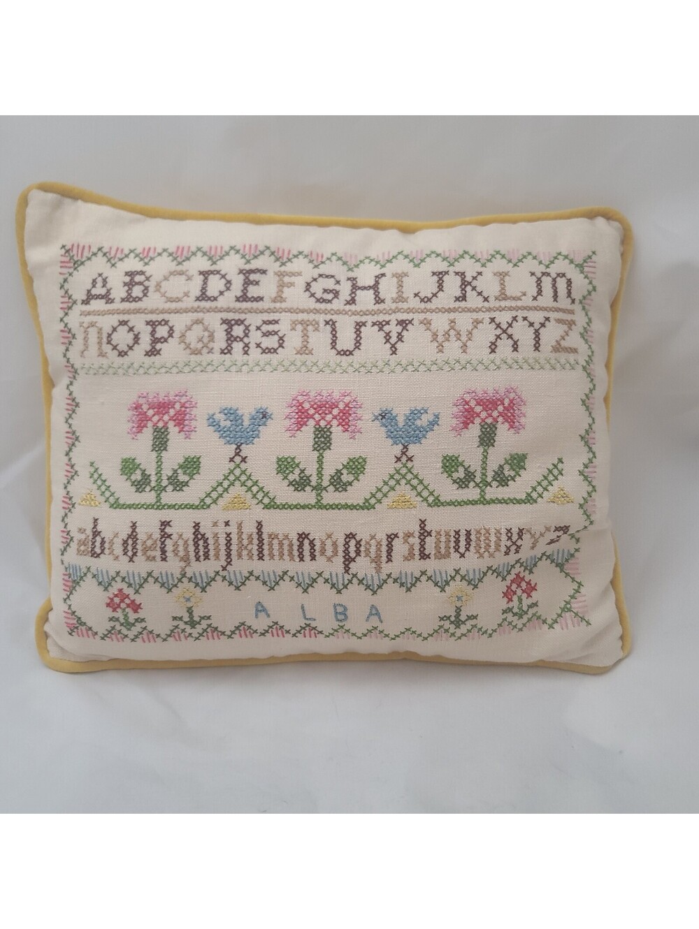 Vintage Alphabet Sampler Pillow Handmade Zipper Pillow Multi  13" x 10.75" x 4"